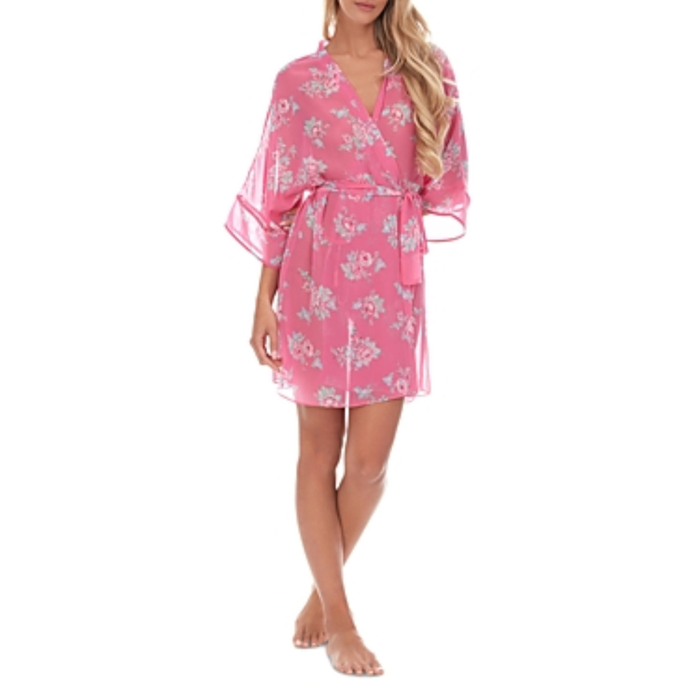 Flora Nikrooz Women Floral Chiffon Robe Pink Size L